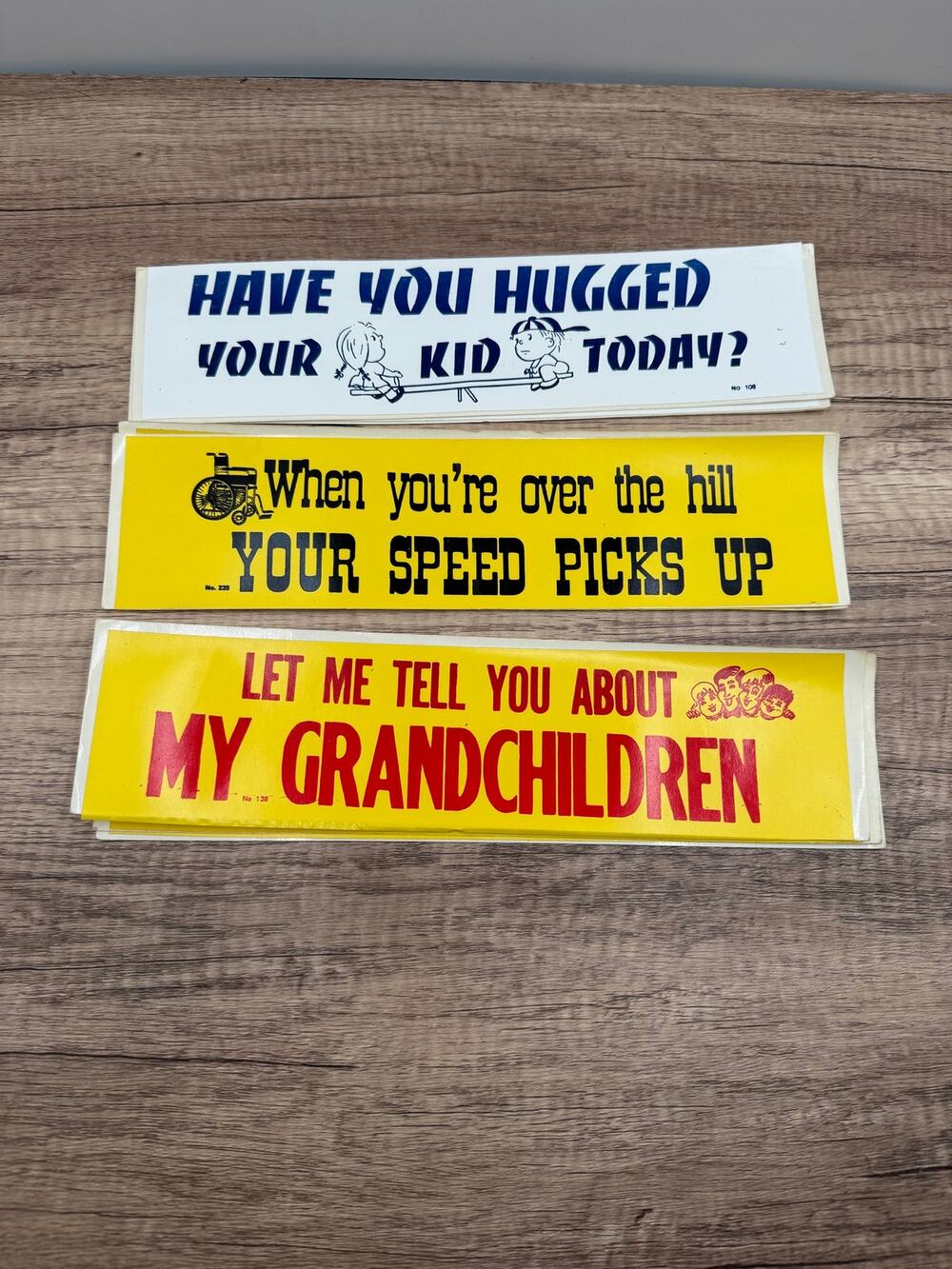 Vintage Lot of 3 Family Humor Bumper Stickers-Grandchildren/Over the Hill/Kids